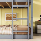 Rubberwood Detachable Triple Twin Bunk Bed with 2 Built-in Ladders and Guardrails