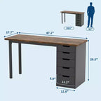 47 Inch Computer Desk with 5 Storage Drawers, Reversible Modern Rustic Study Writing Table, Home Office Workstation for Small Spaces