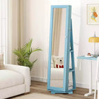 Costway Armoire à bijoux rotative à 360° 2-en-1 Organiseur miroir verrouillable Blanc/Noir/Marron foncé/Gris/Bleu/Rose/Violet/Gris foncé