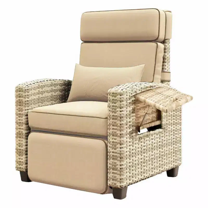 Outdoor Wicker Lounge, Adjustable 150 Reclining Rattan Patio Chair, All-Weather PE Wicker, invert-Up Side Table, Footrest, for Garden, Lawn