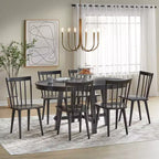 Set da pranzo allungabile Edmonton Farmhouse 7 pz con sedie in legno massello nero opaco