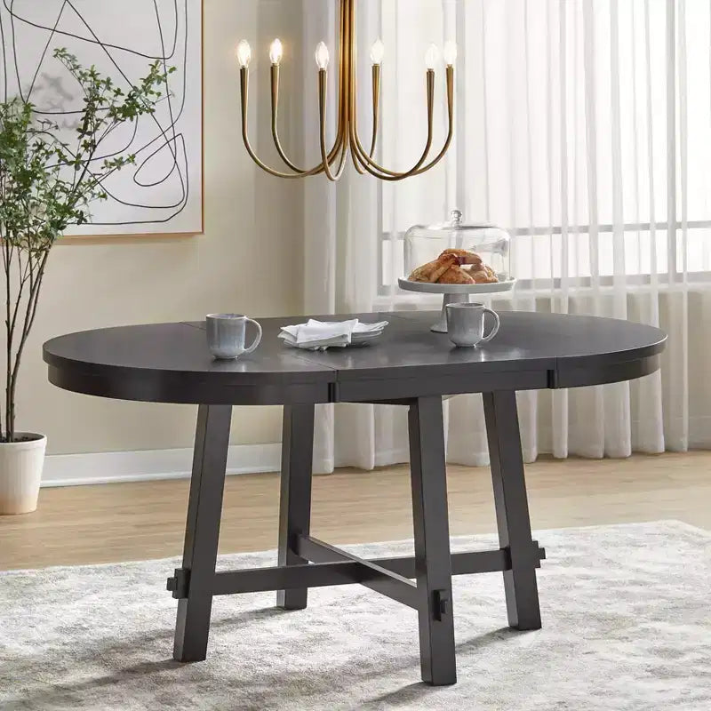 Set da pranzo allungabile Edmonton Farmhouse 7 pz con sedie in legno massello nero opaco