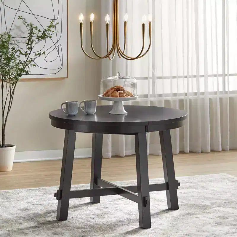 Set da pranzo allungabile Edmonton Farmhouse 7 pz con sedie in legno massello nero opaco