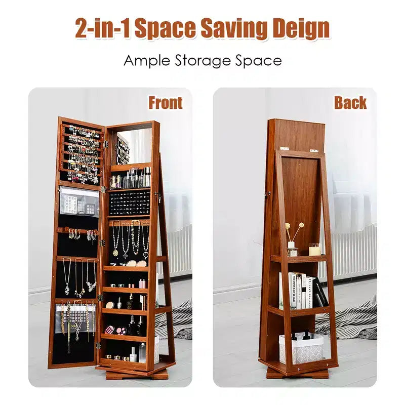 Costway Armoire à bijoux rotative à 360° 2-en-1 Organiseur miroir verrouillable Blanc/Noir/Marron foncé/Gris/Bleu/Rose/Violet/Gris foncé