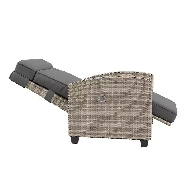 Outdoor Wicker Recliner with Adjustable Back and Footrest, Reclining Patio Chair with Independent,Outdoor Recliner Chair with Cushion