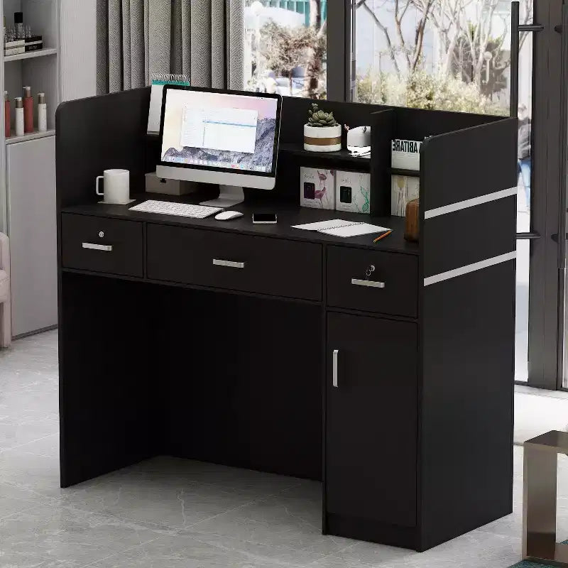 Famapy L-shaped Reception Desk Multifunctional Welcome Desk Workstation