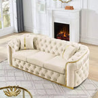 Luxurious 90.6 Inch Velvet Chesterfield Sofa with Button Tufting, Gold Accents, and 2 Pillows - Premium 280g Italian Velvet for Elegant Living Rooms