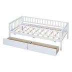 Twin Size Low Daybed with Storage Drawers, Wood Twin Platform Bed Frame with Rails for Boys and Girls Bedroom