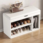 Banc de rangement à chaussures en bois massif avec coussin et étagère ouverte