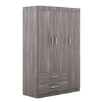 Whisen Wood 3-Door Wardrobe Armoire with Hanging Rod, 2-Drawers, and Storage Shelves