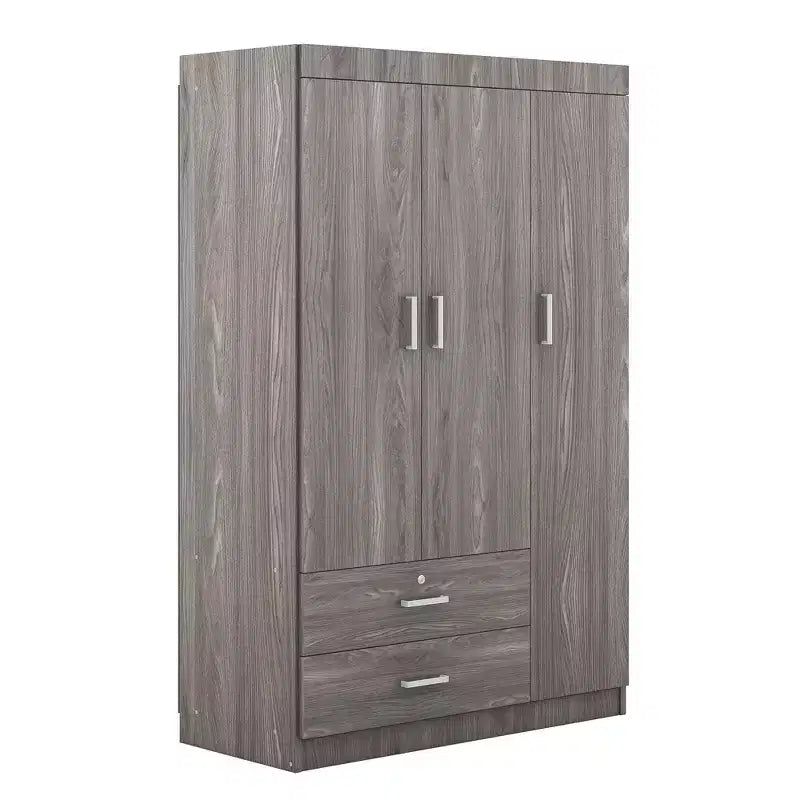 Whisen Wood 3-Door Wardrobe Armoire with Hanging Rod, 2-Drawers, and Storage Shelves