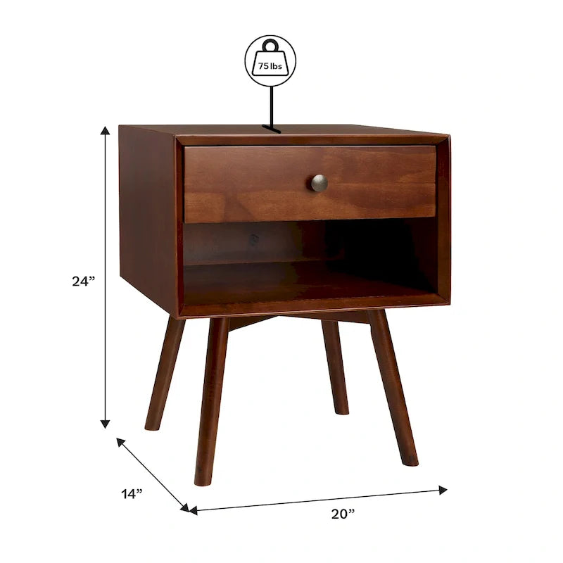 Set of 2 Mid-Century Solid Wood Nightstands with 1 Drawer, Bedroom Side Tables