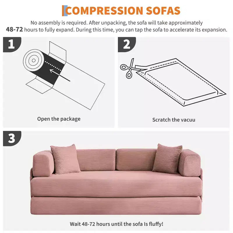 Modern 79 Corduroy Futon Sofa Bed for Small Spaces, 5-in-1 Convertible Sleeper Couch with Removable Armrests & Pillows