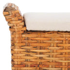 Upholstered Bench with Mango Wood and Rattan Frame, White and Brown