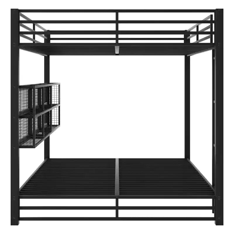 Metal Queen over Queen Bunk Bed with Storage Cabinets and LED, Black