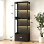 Skyzoo 5-Tier Glass Display Cabinet with LED Lights & Adjustable Shelves & 1 Drawer, Curio Cabinet for Home & Office