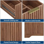 Modern Fluted Bathroom Vanity Set with Integrated Ceramic Basin Freestanding Bathroom Storage Vanity Cabinet with 3 Drawers for Contemporary Bathroom