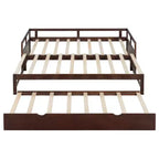 Okak Twin Size Extending Design Daybed with Trundle/Drawers & Safety Rails,Solid Wood Platform Bed Frame for Teens,Adults