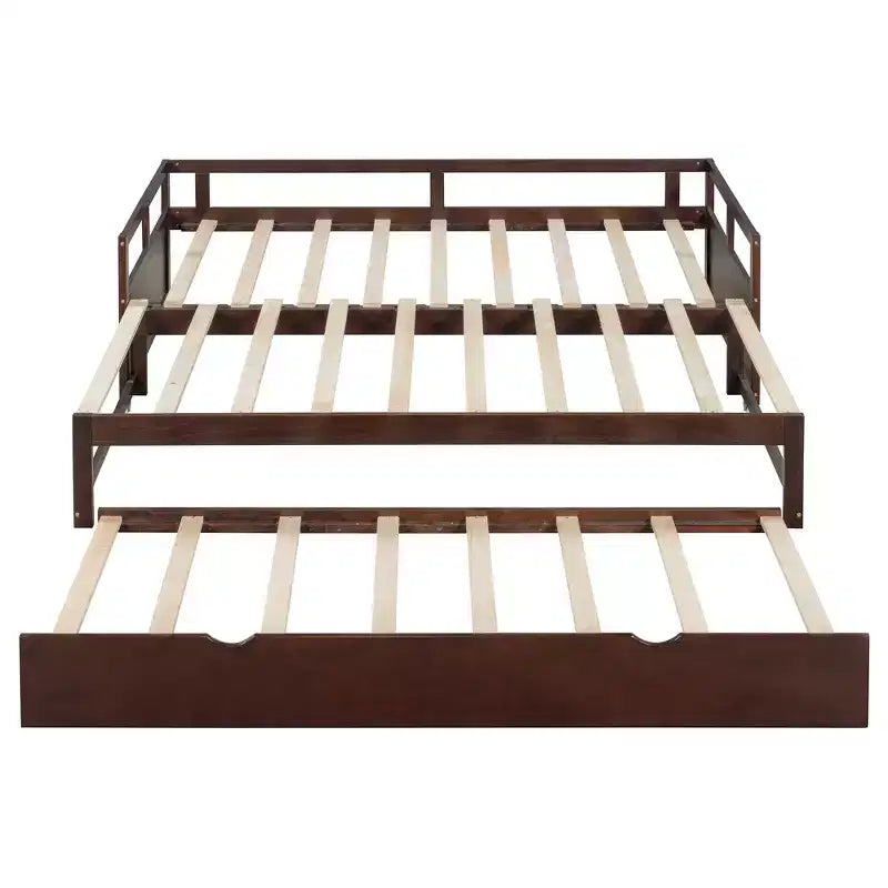 Okak Twin Size Extending Design Daybed with Trundle/Drawers & Safety Rails,Solid Wood Platform Bed Frame for Teens,Adults