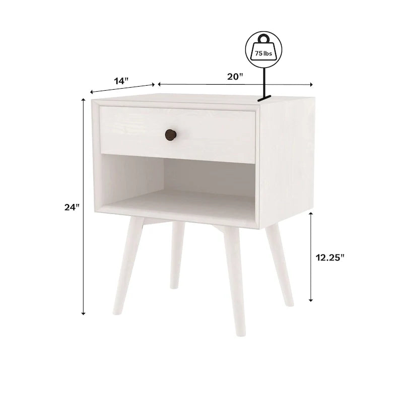 Set of 2 Mid-Century Solid Wood Nightstands with 1 Drawer, Bedroom Side Tables