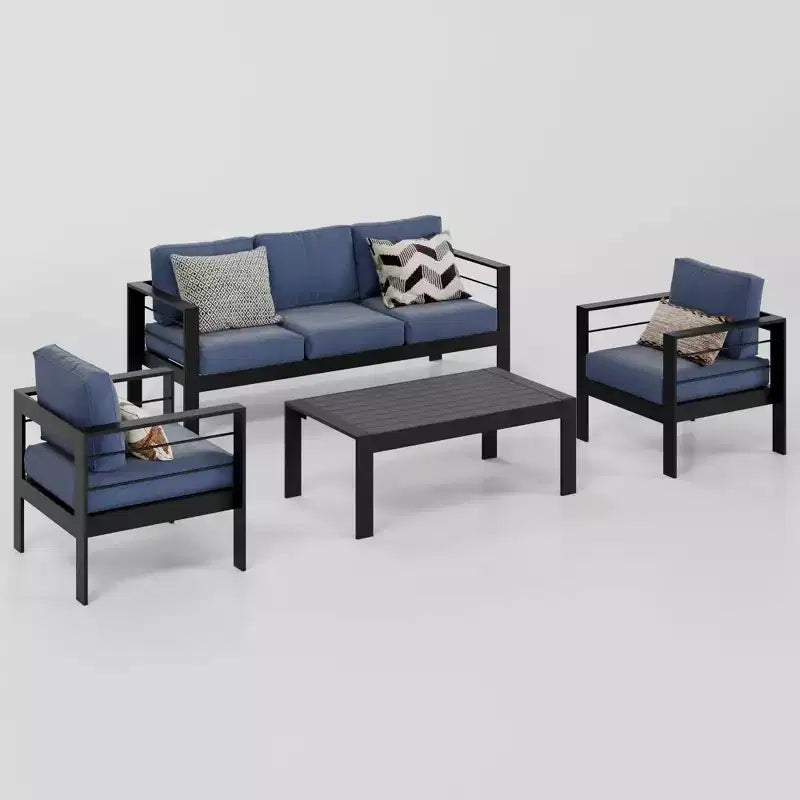 Heynemo Aluminum Outdoor Patio Furniture Set, 4 Pcs Modern Outdoor Conversation Set Sectional Sofa with Cushion and Coffee Table for Balcony