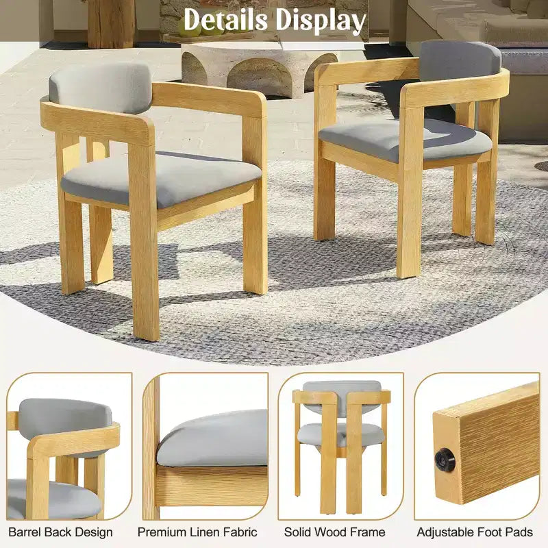 ModernLuxe 5pcs Outdoor Acacia Wood Round Dining Table Set, 47 Patio Table with 4 Cushioned Barrel Chairs for Garden/Patio/Backyard