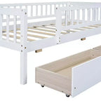 Twin Size Low Daybed with Storage Drawers, Wood Twin Platform Bed Frame with Rails for Boys and Girls Bedroom