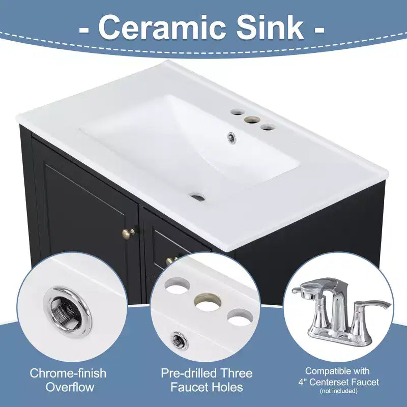 30 Bathroom Vanity Sink Combo, Bathroom storage Cabinet with Drawers and Shelf, Single Sink Bathroom Vanity