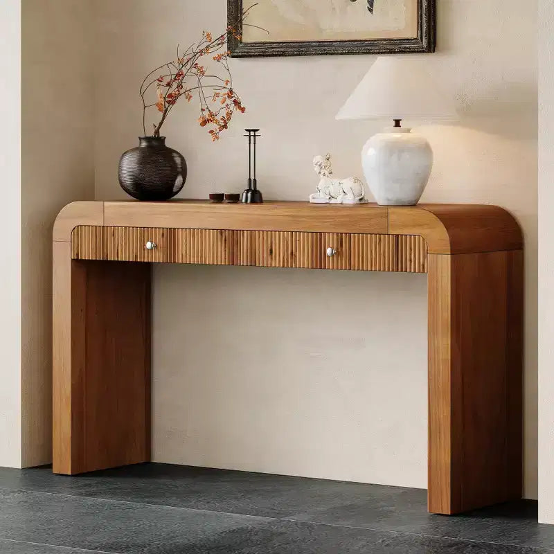Whisen Rustic Console Table Entryway Table Side Table with Fluted Drawer Front