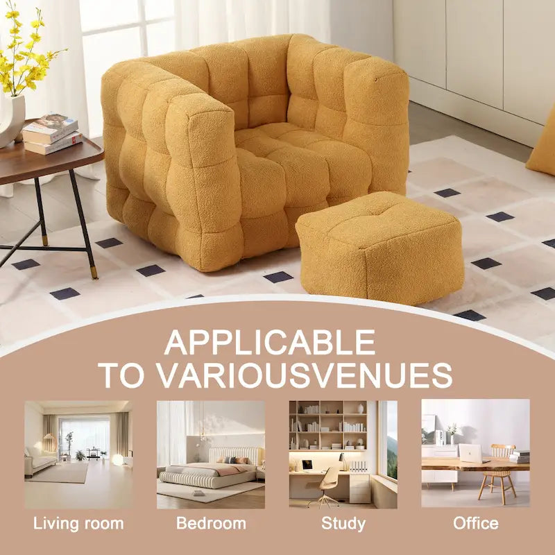 HOMEFUN Fauteuil d'appoint moderne capitonné en tissu bouclé avec ottoman