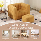 HOMEFUN Fauteuil d'appoint moderne capitonné en tissu bouclé avec ottoman