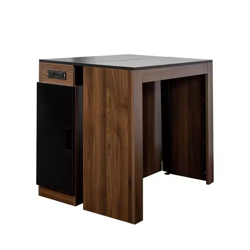 CLIHOME Modern Multifunctional Extendable Dining Table with Outlet, Space Saving Expanding Table with Storage