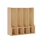 Brown/White 4-Section Cubby Locker with 8 Hooks, for Kids