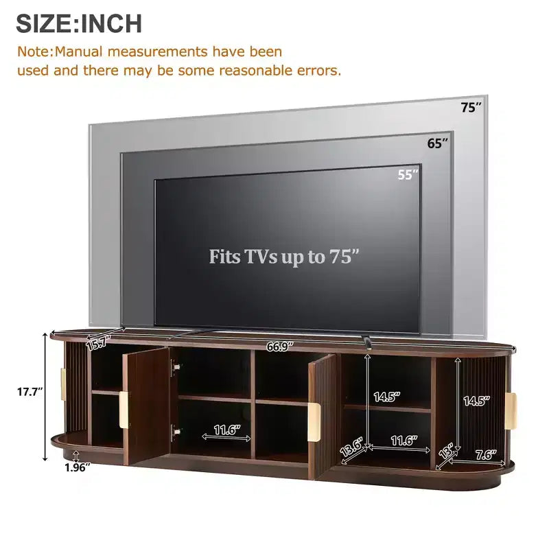Meuble TV en bois GDFStudio Roy Farmhouse avec porte coulissante à tambour et rangement réglable