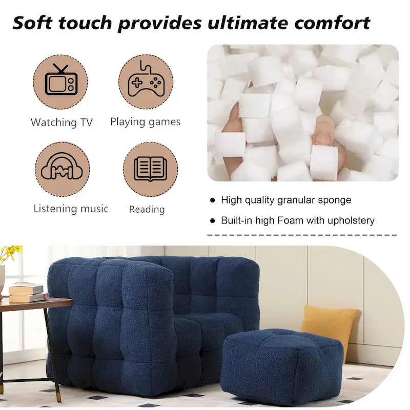 HOMEFUN Fauteuil d'appoint moderne capitonné en tissu bouclé avec ottoman