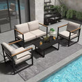 Ensembles de meubles de patio en métal d'extérieur pour 4 personnes, meubles de jardin avec causeuse et table basse, pour porche, appartements, jardin