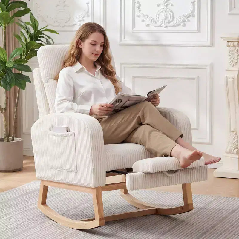 Fauteuil à bascule pour chambre d'enfant, Fauteuils à bascule d'allaitement avec repose-pieds, Fauteuil inclinable à bascule confortable avec pochette latérale, pour salon, chambre à coucher