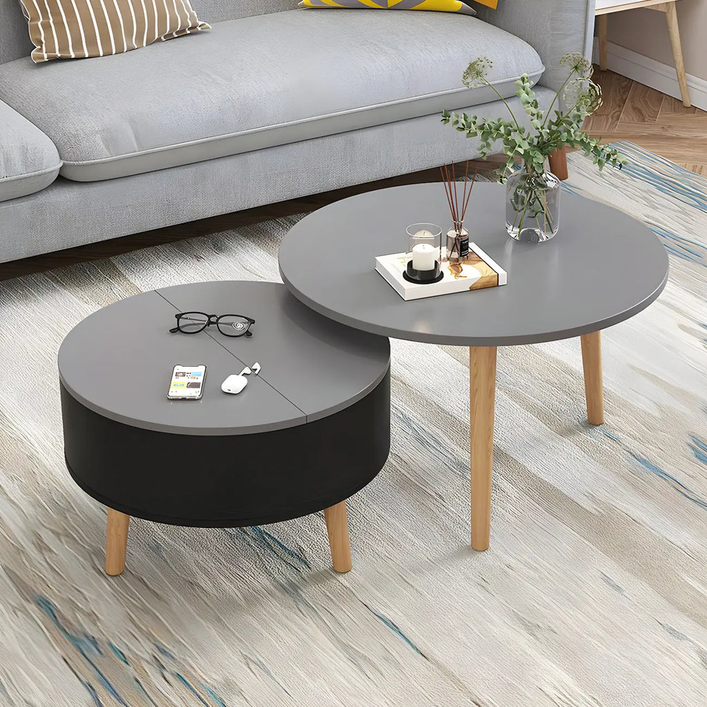 Black White Modern Round Wood Coffee Table with Storage