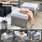 HOMLUX 6 PCS Patio Wicker Conversation Set 3-Seat Sofa with Cushion, Rattan Chairs, Ottomans, Coffee Table