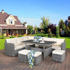 Costway 7 PCS Patio Rattan Dining Set Sectional Sofa Couch Ottoman - See Details