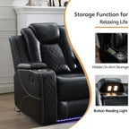 Power Reclining Sofa with Wireless Charger,Reading Light for Living Room,Faux Leather LED Light,AC/USB Port,Cup Holder,Black