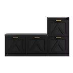 Farmhouse Shoe Cabinet with Bench, 4 Flip Drawers Entryway Shoe Storage Organizer with Comfort Cushioned Seat, Freestanding Shoe Rack Bench
