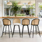 Bekrvio 26 Mid-Century Modern Swivel Bar Stools Set of 2/3/4, Boucle Upholstered Bar Chairs with Rattan Back & Metal Legs for Kitchen Counter