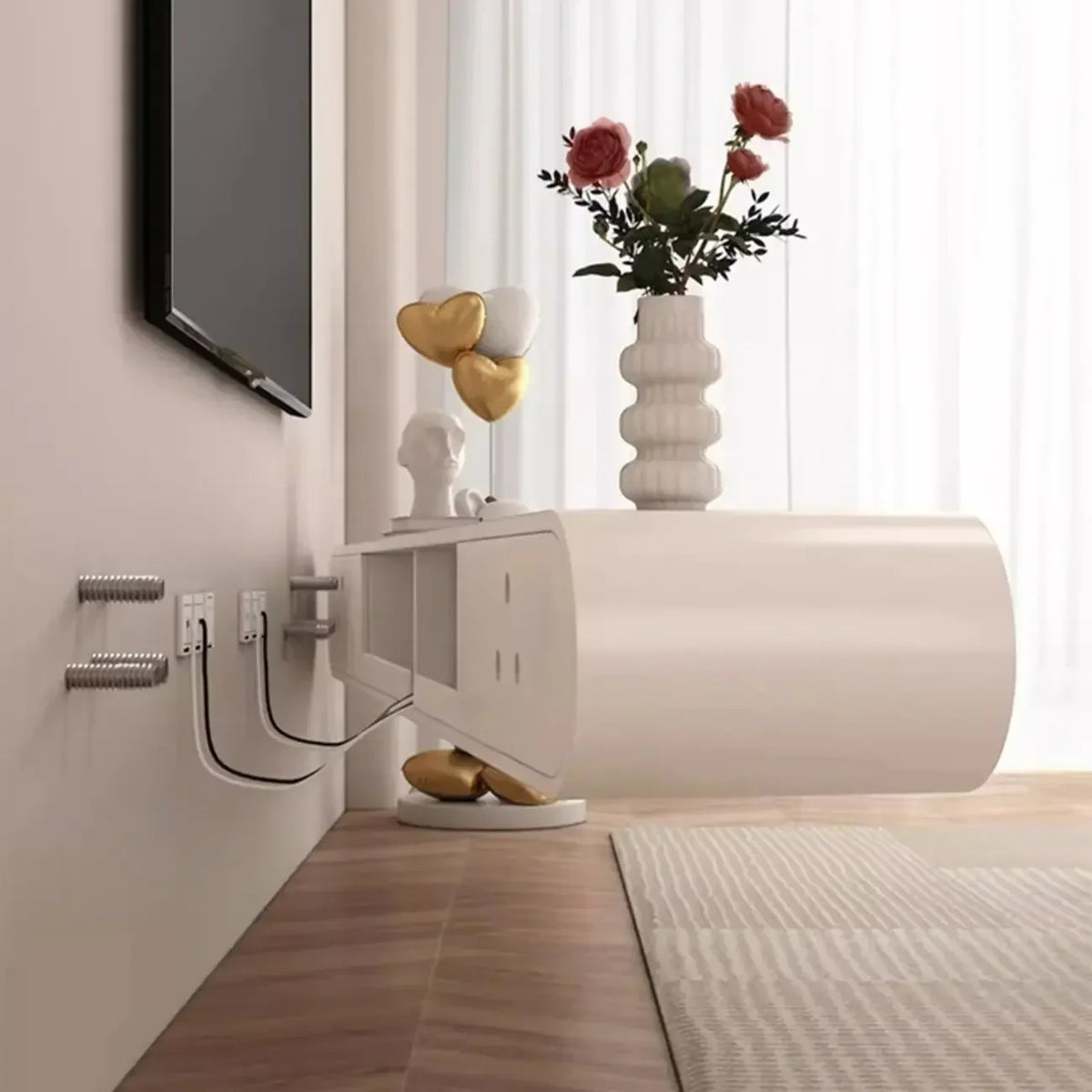 White Wooden Floating TV Stand with Storage for Living Room