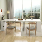 CLIHOME Modern Multifunctional Extendable Dining Table with Outlet, Space Saving Expanding Table with Storage
