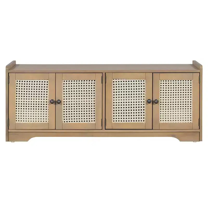 Whisen Rustic Wood Storage Bench, Entryway Shoe Bench with Removable Cushion, Adjustable Shelves