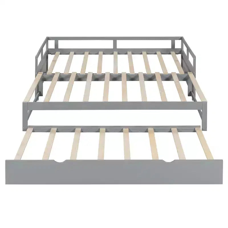 Okak Twin Size Extending Design Daybed with Trundle/Drawers & Safety Rails,Solid Wood Platform Bed Frame for Teens,Adults