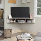 47 Corner Floating TV Stand, 3 Shelves, Transitional Style, Space-Saving Wall Mount