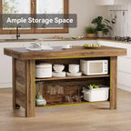 Lantine 55 Inches Kitchen Island with Storage, 3-Tier Wooden Stationary Island Table, Modern Bar Table with Storage Shelf for Kitchen, Rustic Brown