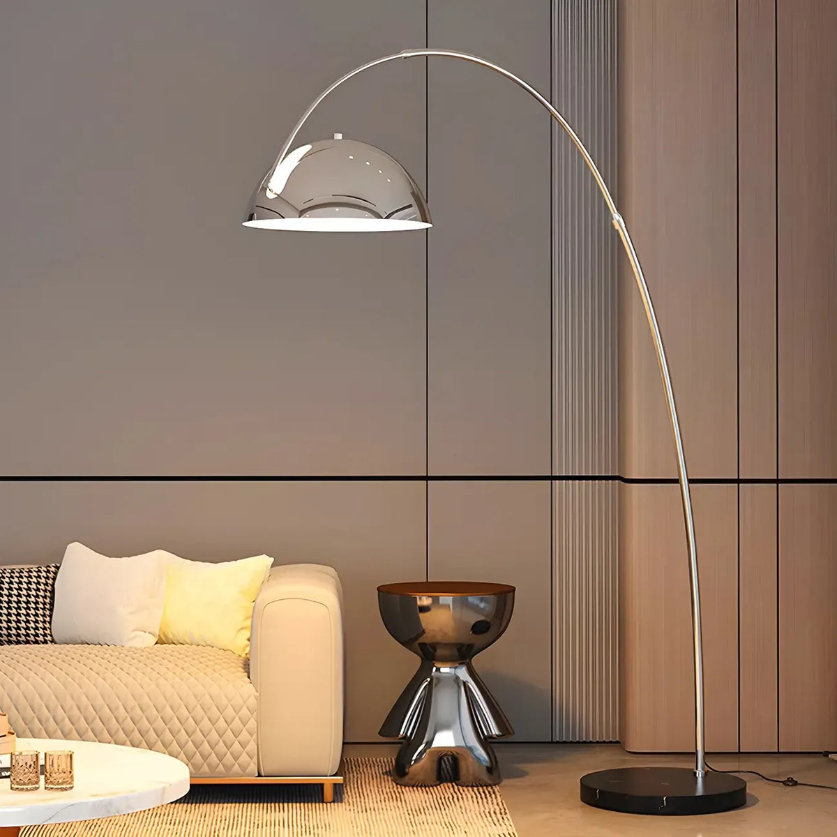 Black Adjustable Dome Shade Arc Metal Floor Lamp